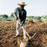 photo of man standing while holding pickaxe
