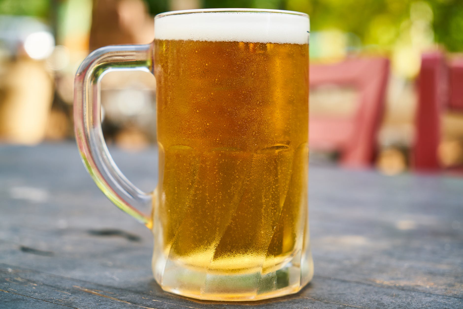 beer filled mug on table