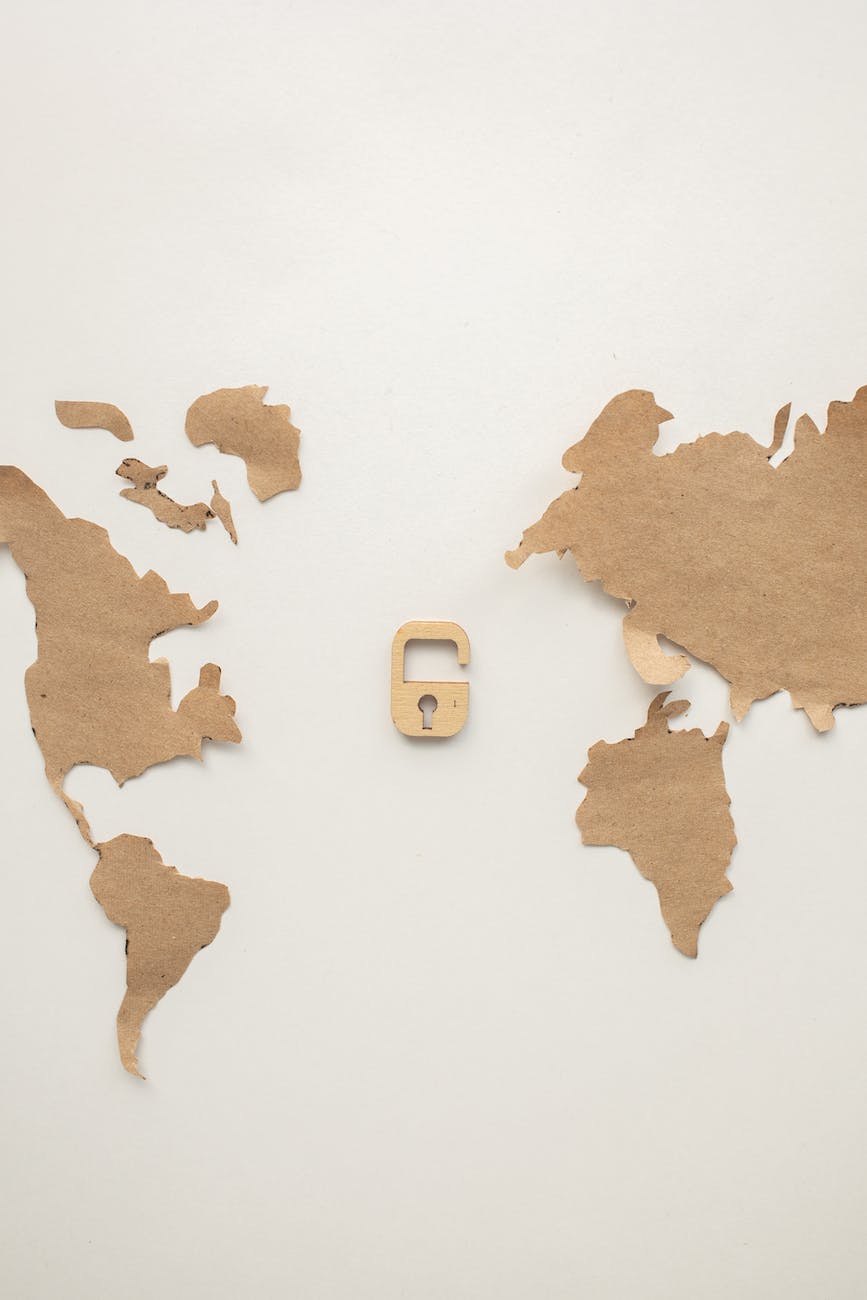 world map and lock on wall