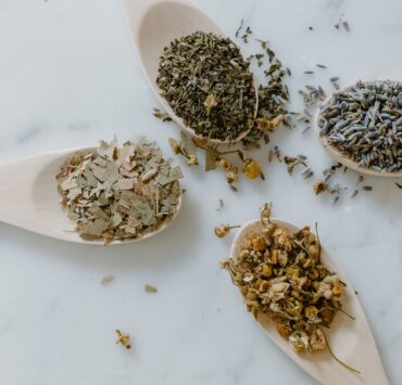 close up shot of herbal medicines on wooden spoons