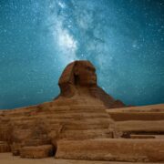 great sphinx of giza under blue starry sky