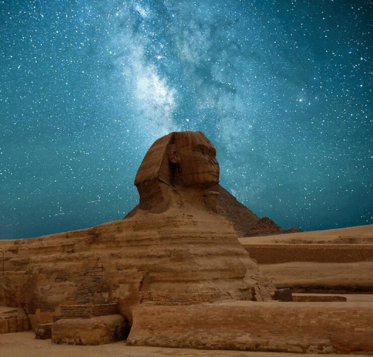 great sphinx of giza under blue starry sky