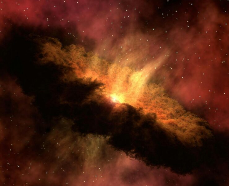 red and orange galaxy illustration